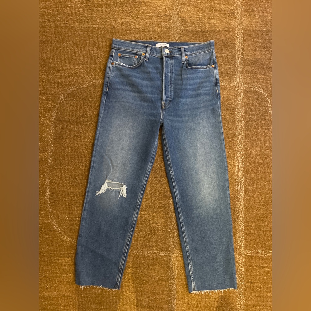 Re/Done Comfort Stretch High Rise Stove Pipe Classic Blue Denim Jeans